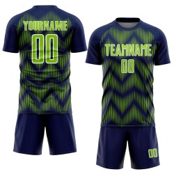 Navy Sublimation Custom Uniform Green-White Line Jersey Neon Soccer