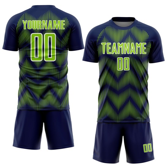 Navy Sublimation Custom Uniform Green-White Line Jersey Neon Soccer Navy Sublimation Custom Uniform Green-White Line Jersey Neon Soccer