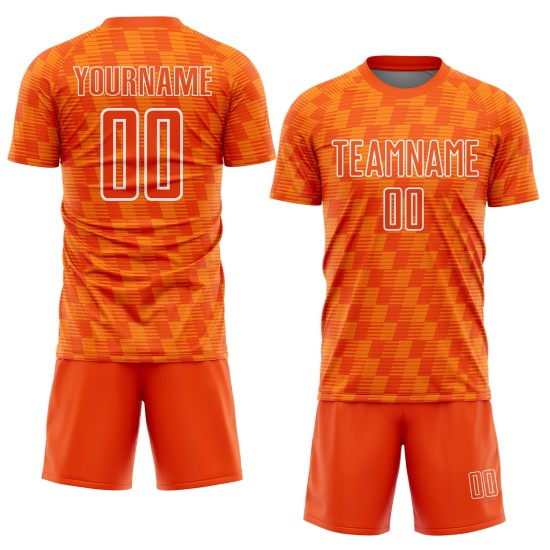 Sublimation Orange Soccer Jersey Custom Bay Orange-White Line Uniform Sublimation Orange Soccer Jersey Custom Bay Orange-White Line Uniform