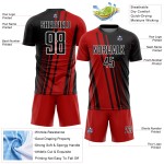 Jersey Custom Black-White Sublimation Soccer Uniform Red Lines Jersey Custom Black-White Sublimation Soccer Uniform Red Lines