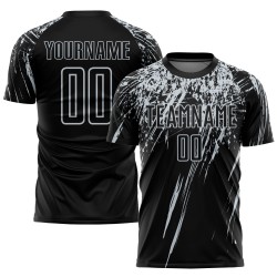 Jersey Black Custom Sublimation Uniform Soccer Silver