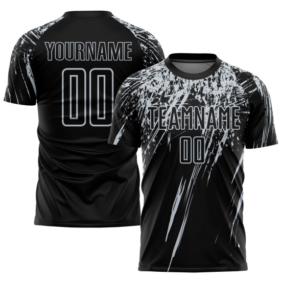 Jersey Black Custom Sublimation Uniform Soccer Silver Jersey Black Custom Sublimation Uniform Soccer Silver