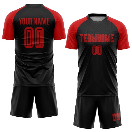 Soccer Uniform Black Sublimation Red Custom Jersey Soccer Uniform Black Sublimation Red Custom Jersey