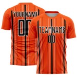 Orange Soccer Jersey Custom Sublimation Stripe Black-White Uniform Orange Soccer Jersey Custom Sublimation Stripe Black-White Uniform