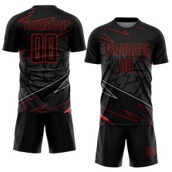 Sublimation Red Custom Black Uniform Soccer Lines Jersey