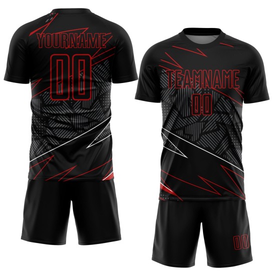 Sublimation Red Custom Black Uniform Soccer Lines Jersey Sublimation Red Custom Black Uniform Soccer Lines Jersey