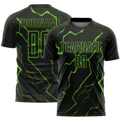 Sublimation Black Lightning Custom Jersey Uniform Soccer Green Aurora