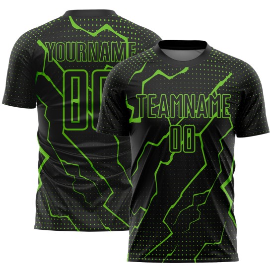 Sublimation Black Lightning Custom Jersey Uniform Soccer Green Aurora Sublimation Black Lightning Custom Jersey Uniform Soccer Green Aurora