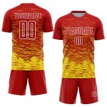 Line Light Custom Yellow-White Uniform Soccer Jersey Red Sublimation Line Light Custom Yellow-White Uniform Soccer Jersey Red Sublimation
