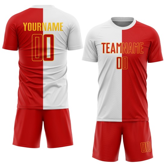 Red-Gold White Fashion Soccer Uniform Jersey Sublimation Split Custom Red-Gold White Fashion Soccer Uniform Jersey Sublimation Split Custom