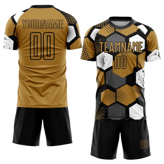 Black-White Old Jersey Sublimation Gold Custom Uniform Soccer Black-White Old Jersey Sublimation Gold Custom Uniform Soccer
