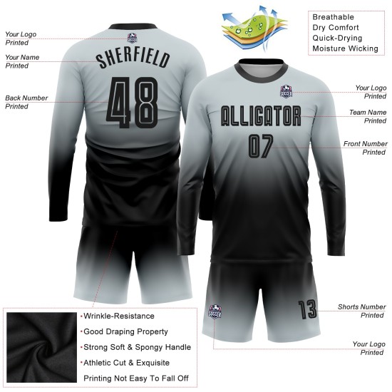 Sublimation Silver Uniform Custom Jersey Sleeve Fashion Black Long Soccer Fade Sublimation Silver Uniform Custom Jersey Sleeve Fashion Black Long Soccer Fade
