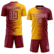 Gold-White Soccer Crimson Custom Uniform Sublimation Jersey Gradient Line