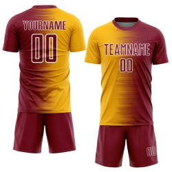 Gold-White Soccer Crimson Custom Uniform Sublimation Jersey Gradient Line Gold-White Soccer Crimson Custom Uniform Sublimation Jersey Gradient Line