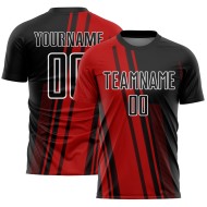 Jersey Custom Black-White Sublimation Soccer Uniform Red Lines