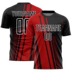 Jersey Custom Black-White Sublimation Soccer Uniform Red Lines
