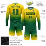 Long Green Fade Fashion Soccer Jersey Uniform Sublimation Kelly Custom Gold Sleeve Long Green Fade Fashion Soccer Jersey Uniform Sublimation Kelly Custom Gold Sleeve