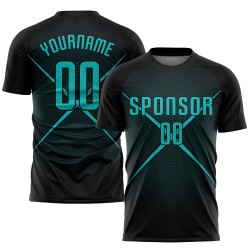 Sublimation Custom Soccer Uniform Teal Black Jersey