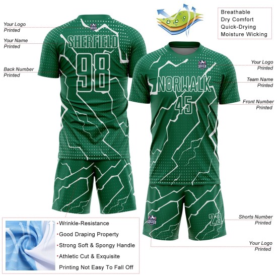 Green Soccer Sublimation Jersey Lightning Kelly Uniform Custom White Green Soccer Sublimation Jersey Lightning Kelly Uniform Custom White