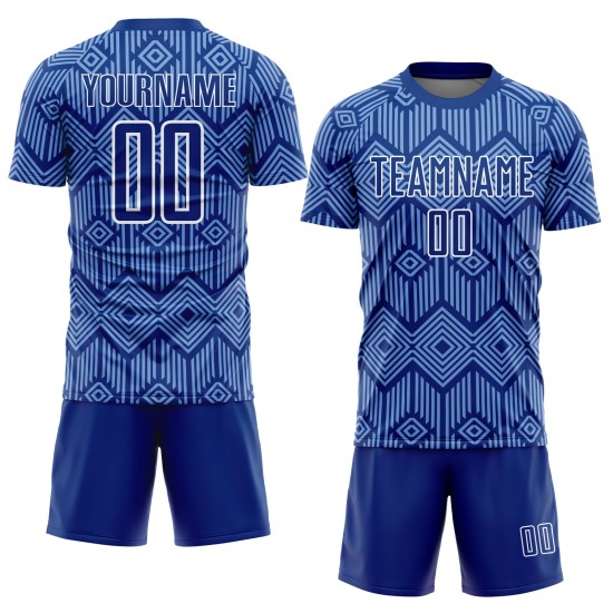 Sublimation Shapes Jersey Light Soccer Uniform Custom Royal Abstract Blue-White Geometric Sublimation Shapes Jersey Light Soccer Uniform Custom Royal Abstract Blue-White Geometric