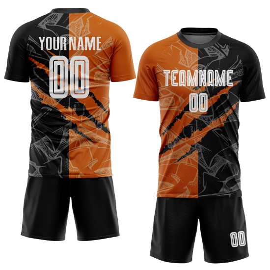 Graffiti Pattern Soccer Uniform Scratch Black-Texas Orange Jersey Sublimation Custom Graffiti Pattern Soccer Uniform Scratch Black-Texas Orange Jersey Sublimation Custom
