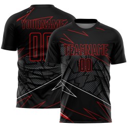 Sublimation Red Custom Black Uniform Soccer Lines Jersey