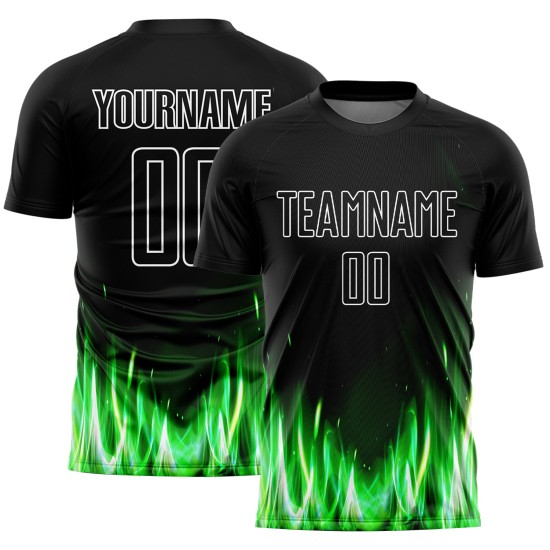 Sublimation Black Flame Jersey Custom Soccer White Uniform Sublimation Black Flame Jersey Custom Soccer White Uniform