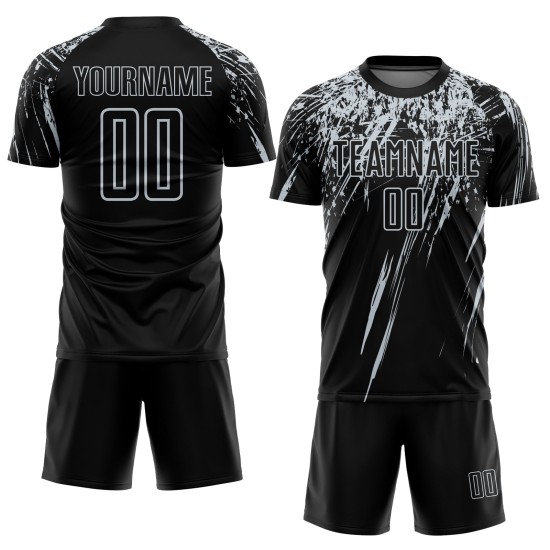 Jersey Black Custom Sublimation Uniform Soccer Silver Jersey Black Custom Sublimation Uniform Soccer Silver