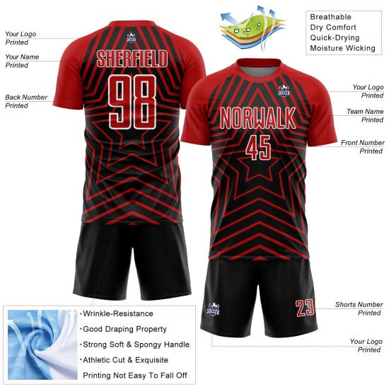 Stars Black Custom Uniform Jersey Soccer Red-White Sublimation Stars Black Custom Uniform Jersey Soccer Red-White Sublimation