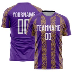 Uniform Sublimation Custom Gold Soccer White-Old Abstract Purple Jersey Shape