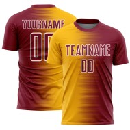 Gold-White Soccer Crimson Custom Uniform Sublimation Jersey Gradient Line