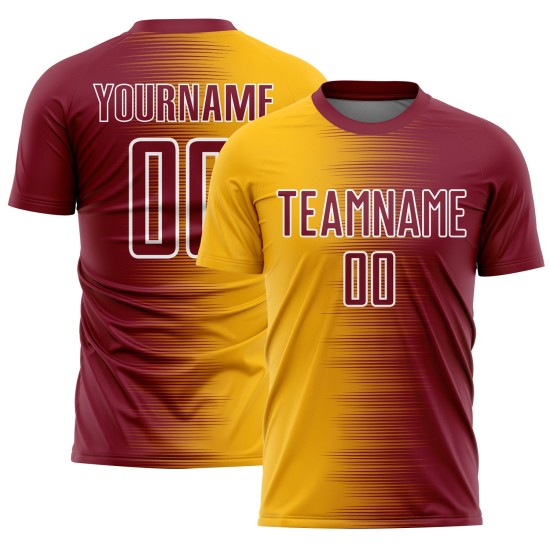 Gold-White Soccer Crimson Custom Uniform Sublimation Jersey Gradient Line Gold-White Soccer Crimson Custom Uniform Sublimation Jersey Gradient Line