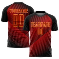 Custom Black-Yellow Sublimation Jersey Red Soccer Uniform