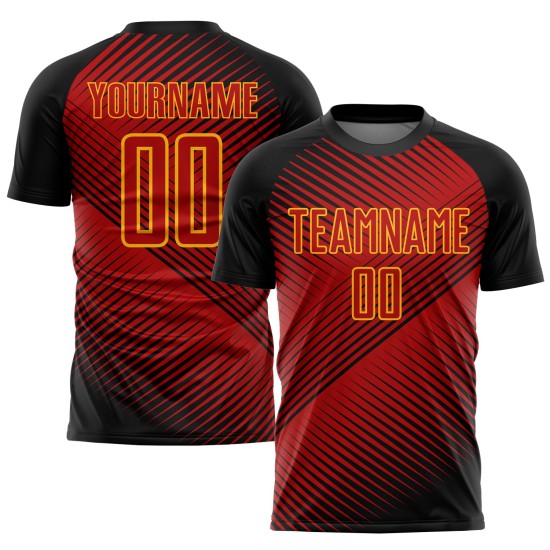 Custom Black-Yellow Sublimation Jersey Red Soccer Uniform Custom Black-Yellow Sublimation Jersey Red Soccer Uniform