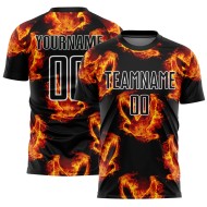 Flame Soccer Jersey Black Red-Gold Sublimation Bird Custom Uniform