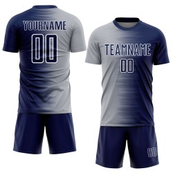 Sublimation Gray-White Custom Navy Gradient Jersey Uniform Line Soccer