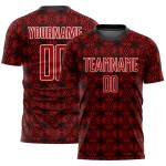 Red Shapes Jersey Black-White Uniform Custom Geometric Soccer Sublimation Red Shapes Jersey Black-White Uniform Custom Geometric Soccer Sublimation