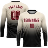 Jersey Custom Fashion Fade Crimson-Black Long Soccer Sublimation Cream Sleeve Uniform