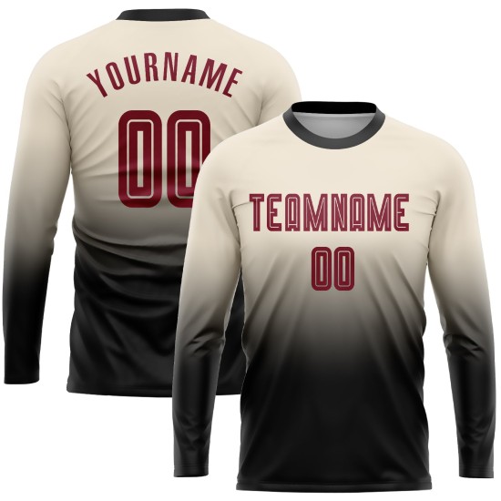 Jersey Custom Fashion Fade Crimson-Black Long Soccer Sublimation Cream Sleeve Uniform Jersey Custom Fashion Fade Crimson-Black Long Soccer Sublimation Cream Sleeve Uniform