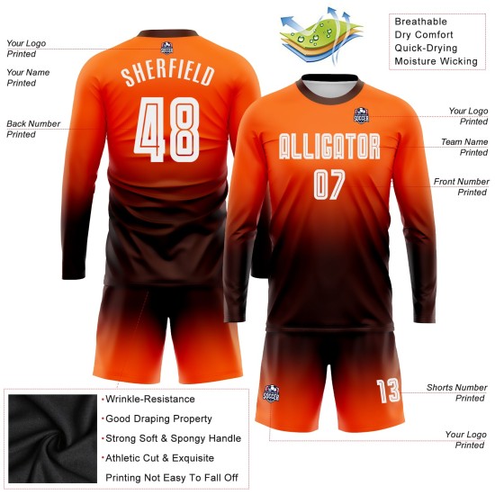 Jersey Sublimation Long Sleeve White-Brown Fashion Fade Soccer Custom Uniform Orange Jersey Sublimation Long Sleeve White-Brown Fashion Fade Soccer Custom Uniform Orange