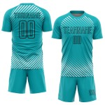 Soccer Lines Custom Diagonal Uniform Aqua Black Sublimation Jersey Soccer Lines Custom Diagonal Uniform Aqua Black Sublimation Jersey
