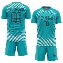 Soccer Lines Custom Diagonal Uniform Aqua Black Sublimation Jersey
