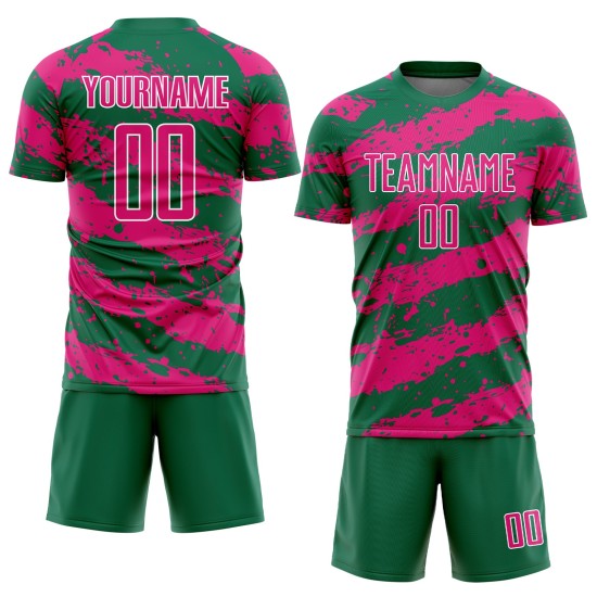 Soccer Pink-White Sublimation Hot Jersey Kelly Splash Green Uniform Custom Soccer Pink-White Sublimation Hot Jersey Kelly Splash Green Uniform Custom