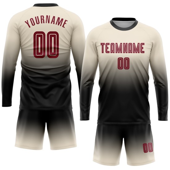 Jersey Custom Fashion Fade Crimson-Black Long Soccer Sublimation Cream Sleeve Uniform Jersey Custom Fashion Fade Crimson-Black Long Soccer Sublimation Cream Sleeve Uniform