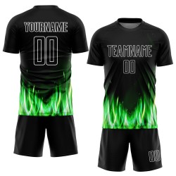 Sublimation Black Flame Jersey Custom Soccer White Uniform