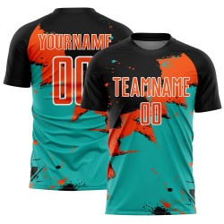 Spalsh Sublimation Jersey Custom Uniform Orange-Aqua Soccer Black