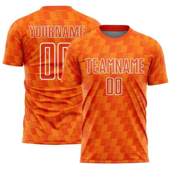 Sublimation Orange Soccer Jersey Custom Bay Orange-White Line Uniform Sublimation Orange Soccer Jersey Custom Bay Orange-White Line Uniform