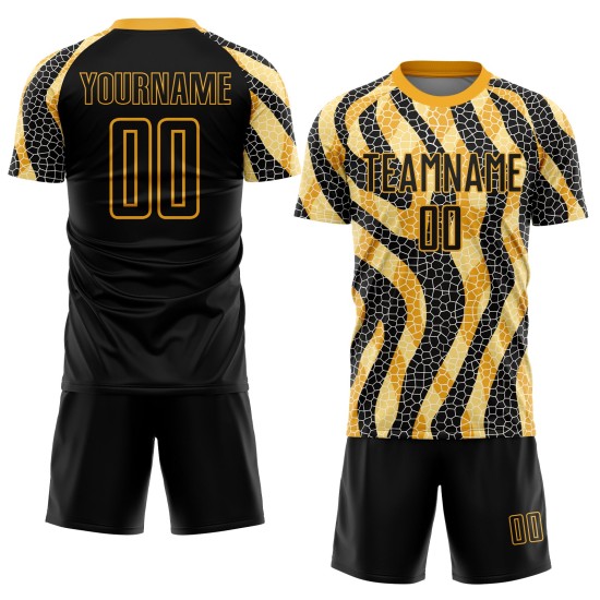 Print Black Animal Uniform Custom Sublimation Soccer Gold Jersey Print Black Animal Uniform Custom Sublimation Soccer Gold Jersey