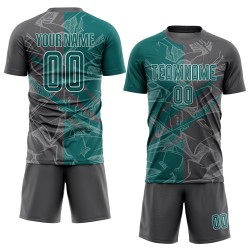 Jersey Scratch Sublimation Graffiti Uniform Gray Soccer Pattern Teal-Steel Custom