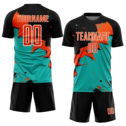 Spalsh Sublimation Jersey Custom Uniform Orange-Aqua Soccer Black
